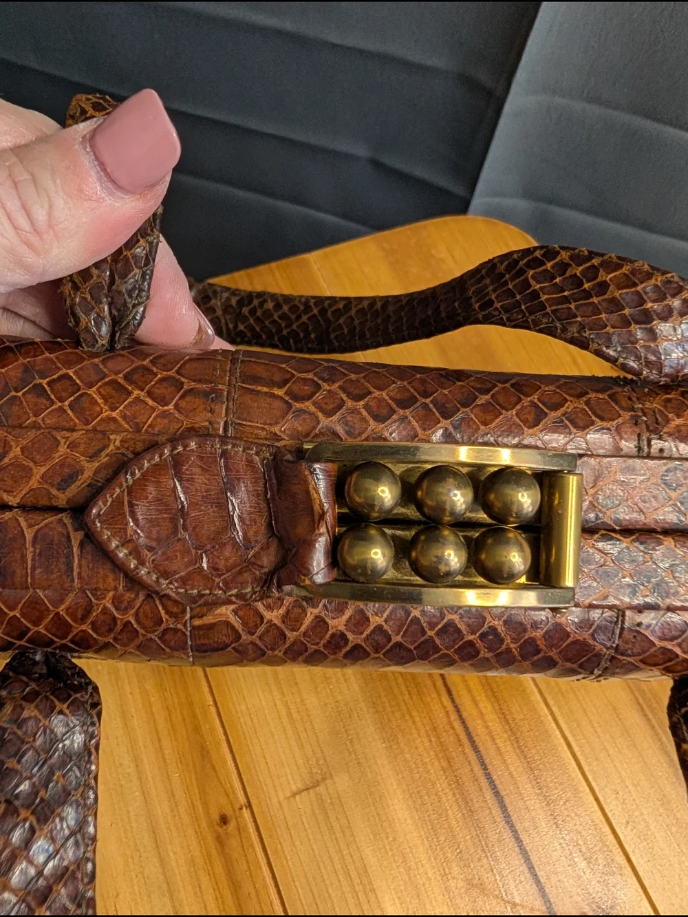 Vintage Ronay Genuine Snakeskin Reptile Leather Handbag Brass Hardware
